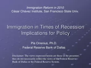 Immigration in Times of Recession Implications for Policy