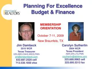 Planning For Excellence Budget &amp; Finance
