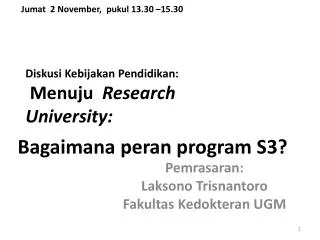 diskusi kebijakan pendidikan menuju research university