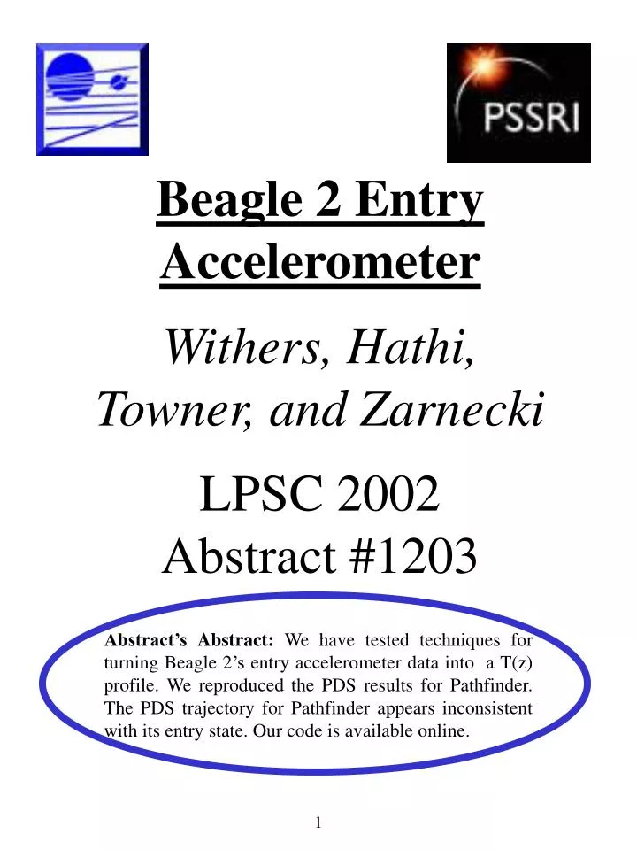 beagle 2 entry accelerometer withers hathi towner and zarnecki lpsc 2002 abstract 1203