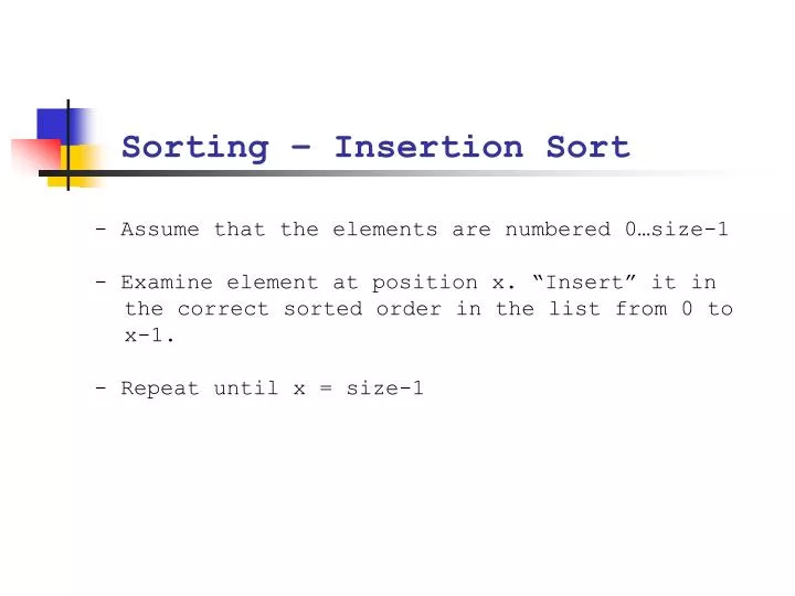 sorting insertion sort