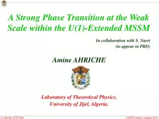 In collaboration with S. Nasri (to appear in PRD) Amine AHRICHE Laboratory of Theoretical Physics,