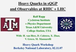 Heavy Quarks in sQGP and Observables at RHIC + LHC