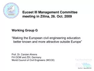 Euceet III Management Committee meeting in Zilina, 26. Oct. 2009