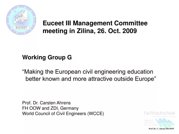 euceet iii management committee meeting in zilina 26 oct 2009