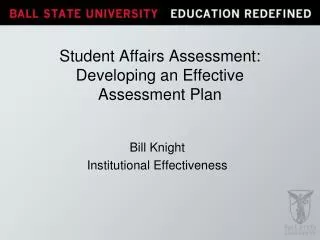 Student Affairs Assessment: Developing an Effective Assessment Plan