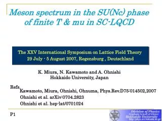Meson spectrum in the SU(Nc) phase of finite T &amp; mu in SC-LQCD