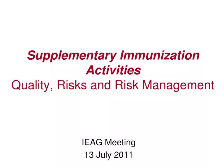 supplementary immunization activities quality risks and risk management