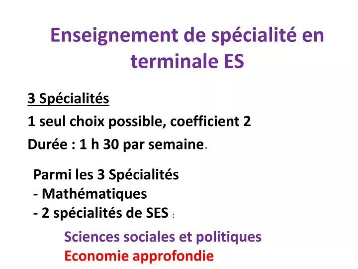 enseignement de sp cialit en terminale es