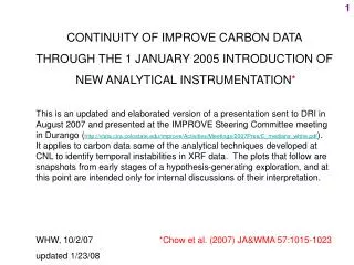 CONTINUITY OF IMPROVE CARBON DATA THROUGH THE 1 JANUARY 2005 INTRODUCTION OF