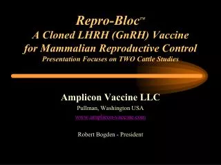 Amplicon Vaccine LLC Pullman, Washington USA amplicon-vaccine Robert Bogden - President