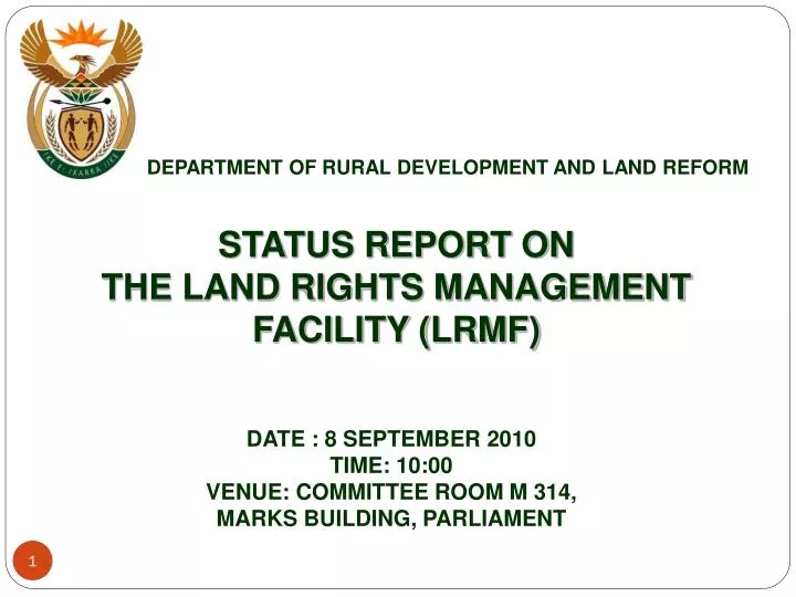 status report on the land rights management facility lrmf