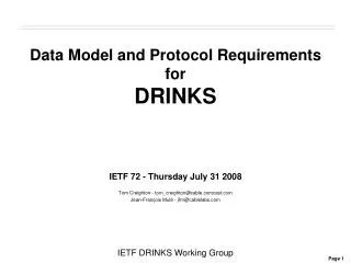 Data Model and Protocol Requirements for DRINKS