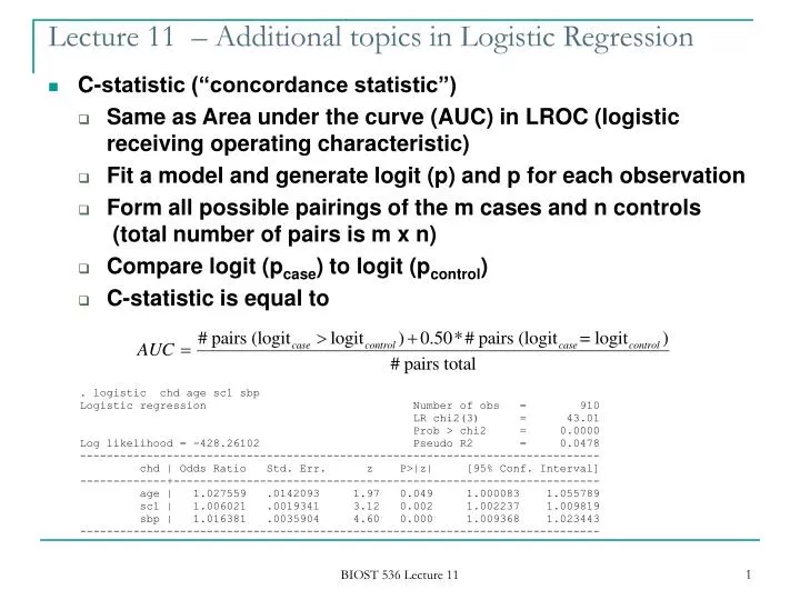lecture 11 additional topics in logistic regression