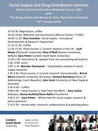 Social Supply and Drug Distribution Seminar Crime and Criminal Justice Research Group, LSBU with