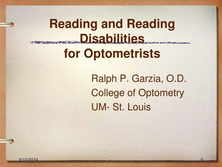 reading and reading disabilities for optometrists