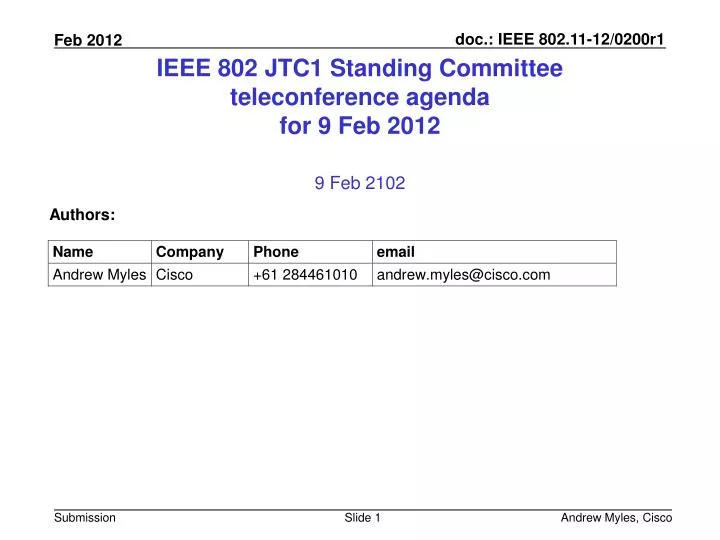 ieee 802 jtc1 standing committee teleconference agenda for 9 feb 2012