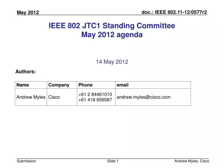 ieee 802 jtc1 standing committee may 2012 agenda