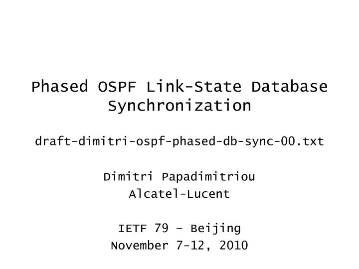 phased ospf link state database synchronization draft dimitri ospf phased db sync 00 txt