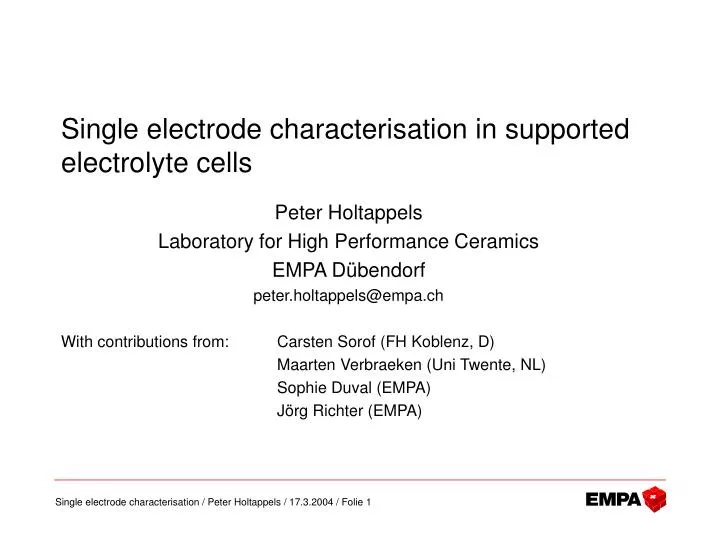 single electrode characterisation in supported electrolyte cells