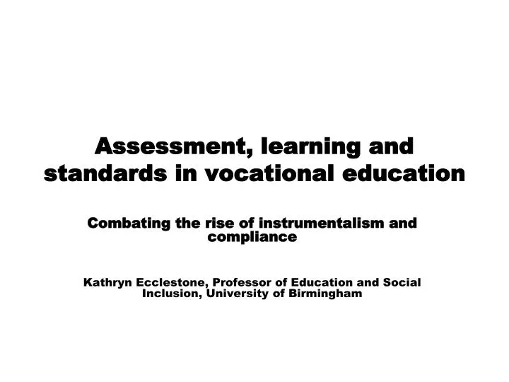 assessment learning and standards in vocational education