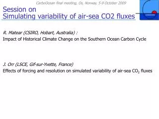 Session on Simulating variability of air-sea CO2 fluxes