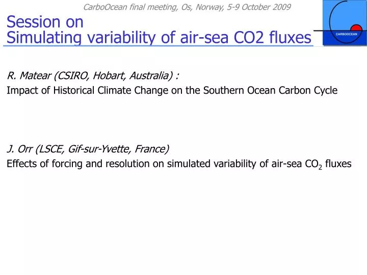 session on simulating variability of air sea co2 fluxes