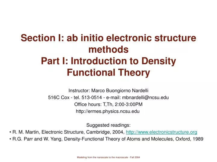 section i ab initio electronic structure methods part i introduction to density functional theory