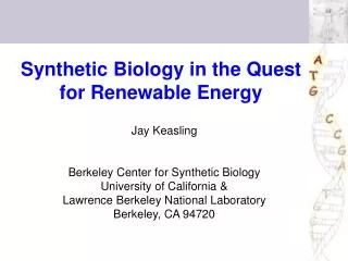 Synthetic Biology in the Quest for Renewable Energy