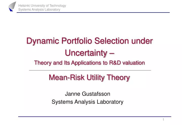 dynamic portfolio selection under uncertainty theory and its applications to r d valuation