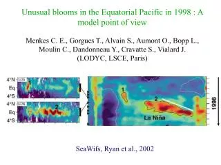 Unusual blooms in the Equatorial Pacific in 1998 : A model point of view