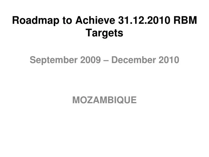 roadmap to achieve 31 12 2010 rbm targets