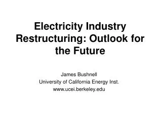 Electricity Industry Restructuring: Outlook for the Future