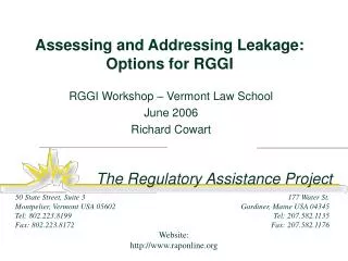 Assessing and Addressing Leakage: Options for RGGI
