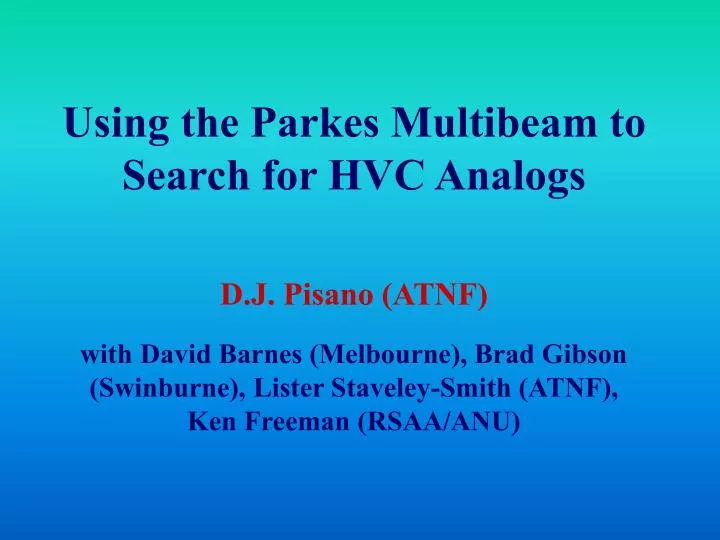 using the parkes multibeam to search for hvc analogs