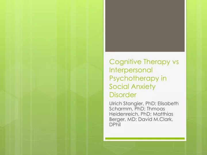 cognitive therapy vs interpersonal psychotherapy in social anxiety disorder
