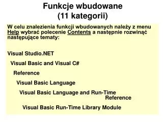 funkcje wbudowane 11 kategorii