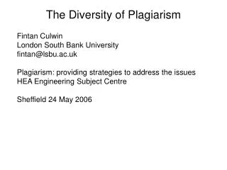 The Diversity of Plagiarism