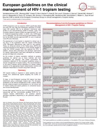 Recommendations from the European guidelines on Clinical Management of HIV-1 Tropism Testing