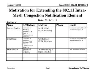 Motivation for Extending the 802.11 Intra-Mesh Congestion Notification Element