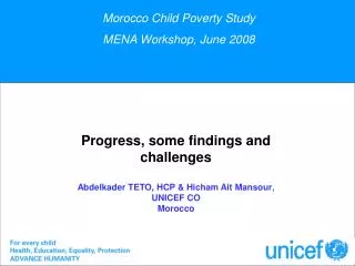 Morocco Child Poverty Study MENA Workshop, June 2008