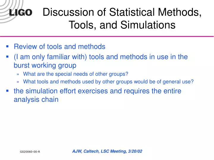 discussion of statistical methods tools and simulations