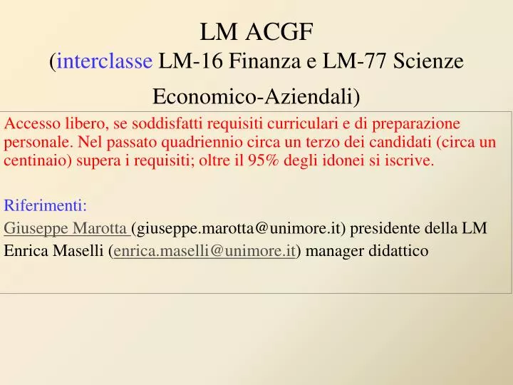 lm acgf interclasse lm 16 finanza e lm 77 scienze economico aziendali