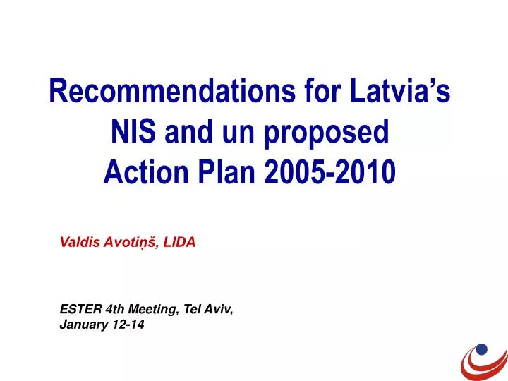 recommendations for latvia s nis and un proposed action plan 2005 2010