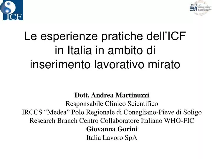 le esperienze pratiche dell icf in italia in ambito di inserimento lavorativo mirato