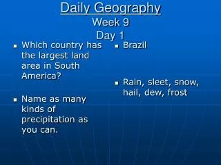 Daily Geography Week 9 Day 1
