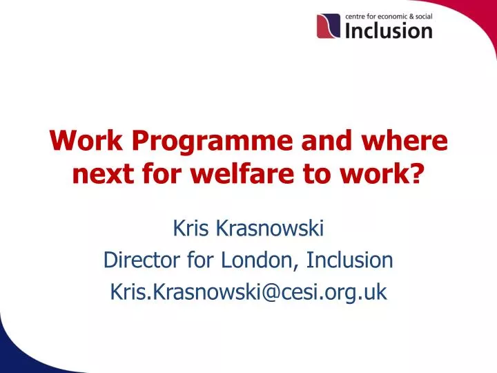 work programme and where next for welfare to work