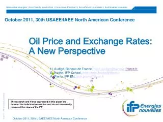 October 2011, 30th USAEE/IAEE North American Conference