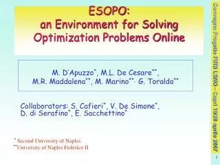 ESOPO: an Environment for Solving Optimization Problems Online
