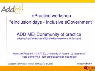 ADD ME! Community of practice ( Activating Drivers for Digital eMpowerment in Europe)